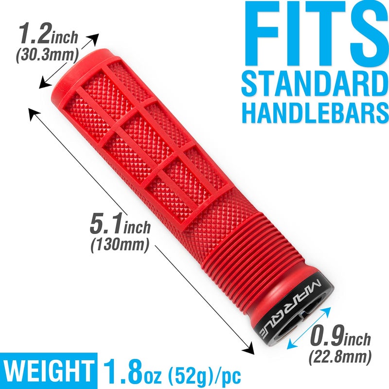 MARQUE Race Mountain Bike Handlebar Grips â€“ Single Lock-On Ring Collar MTB and BMX Bicycle Handle Bar with Non-Slip Grip, Knurly Gritty Pattern and Half Waffle Pattern (Red) - Image 4